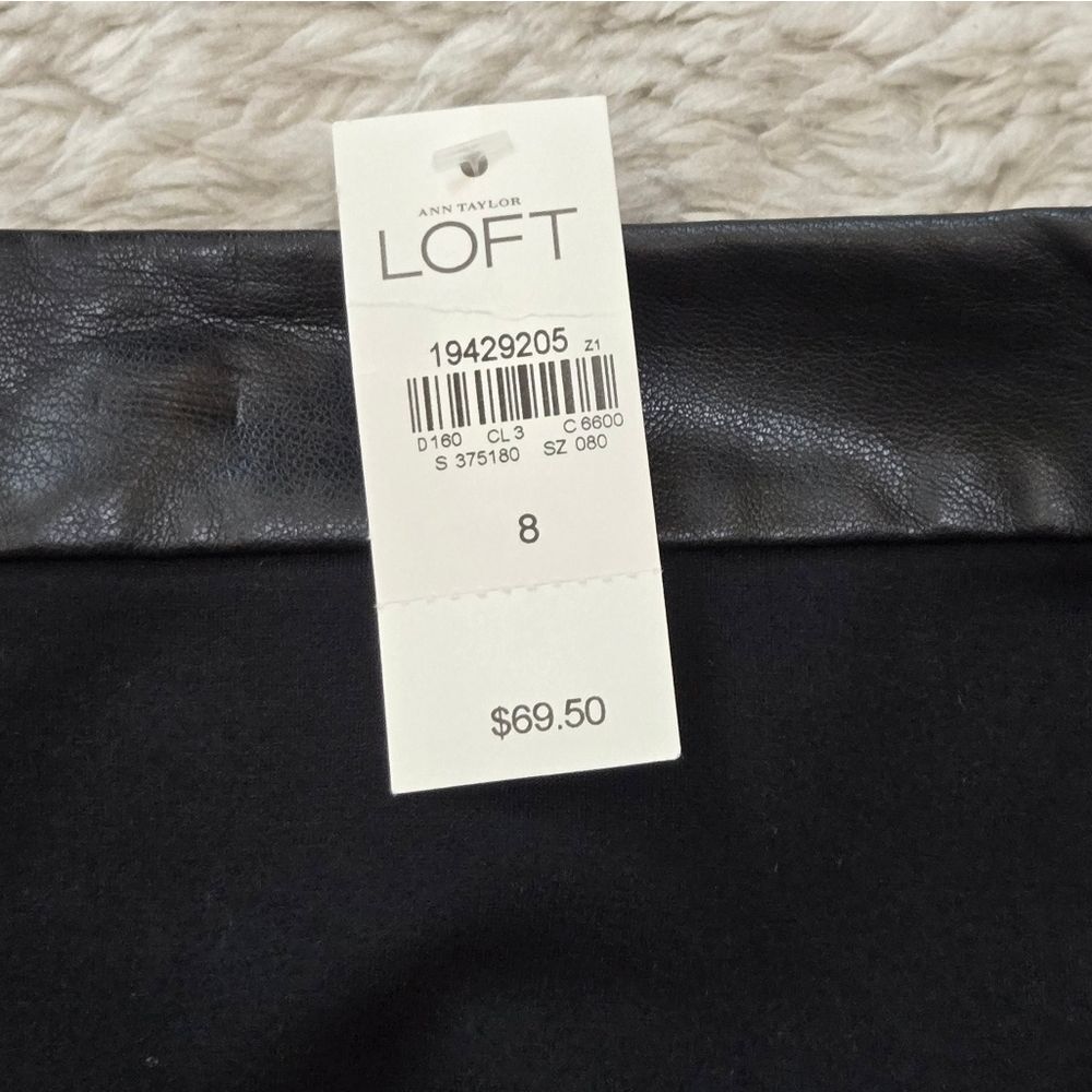 LOFT Black Pencil Skirt with Faux Leather Trim - Picture 2 of 7